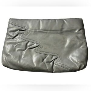 Vintage 80s Gray Leather Women’s Clutch Bag Purse MINTY